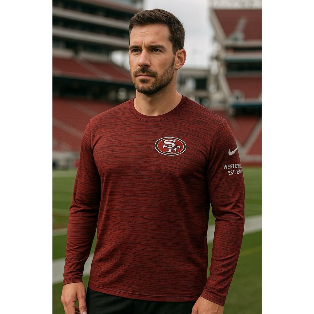 Nike San Francisco 49ers Long Sleeve Shirt Mens XL Red Dri-Fit West Division